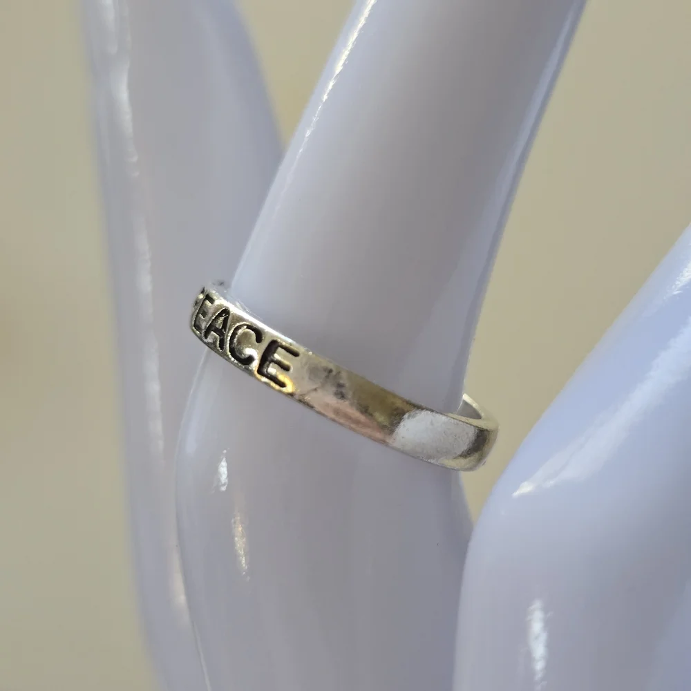 PEACE Engraved Silver Band Ring Size 6